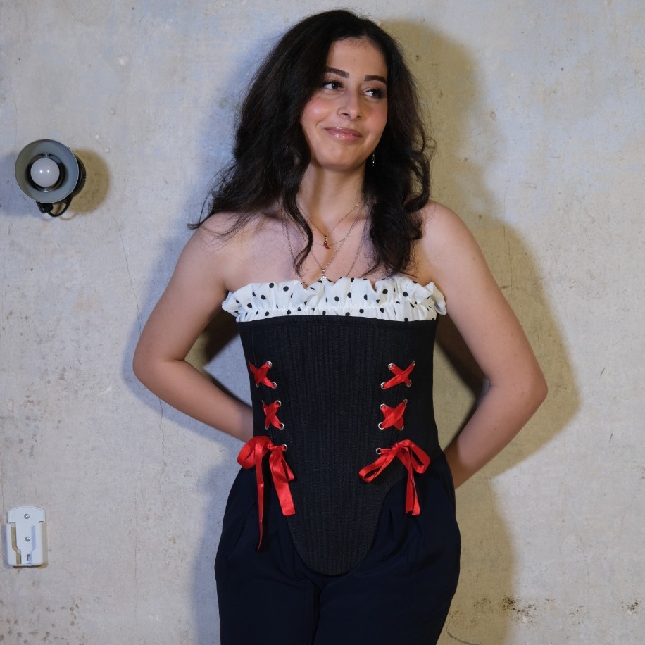 Lacivert Kurdele Detaylı Denim Korse Bluz